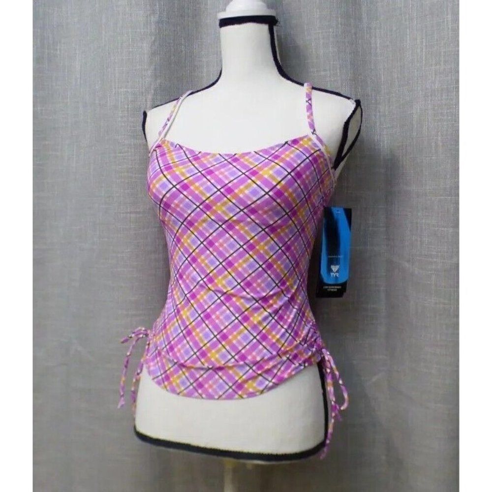 $54.00 TYR Contemporary Fitness Phoenix Plaid Hidden Support Tankni Top, Size 6,